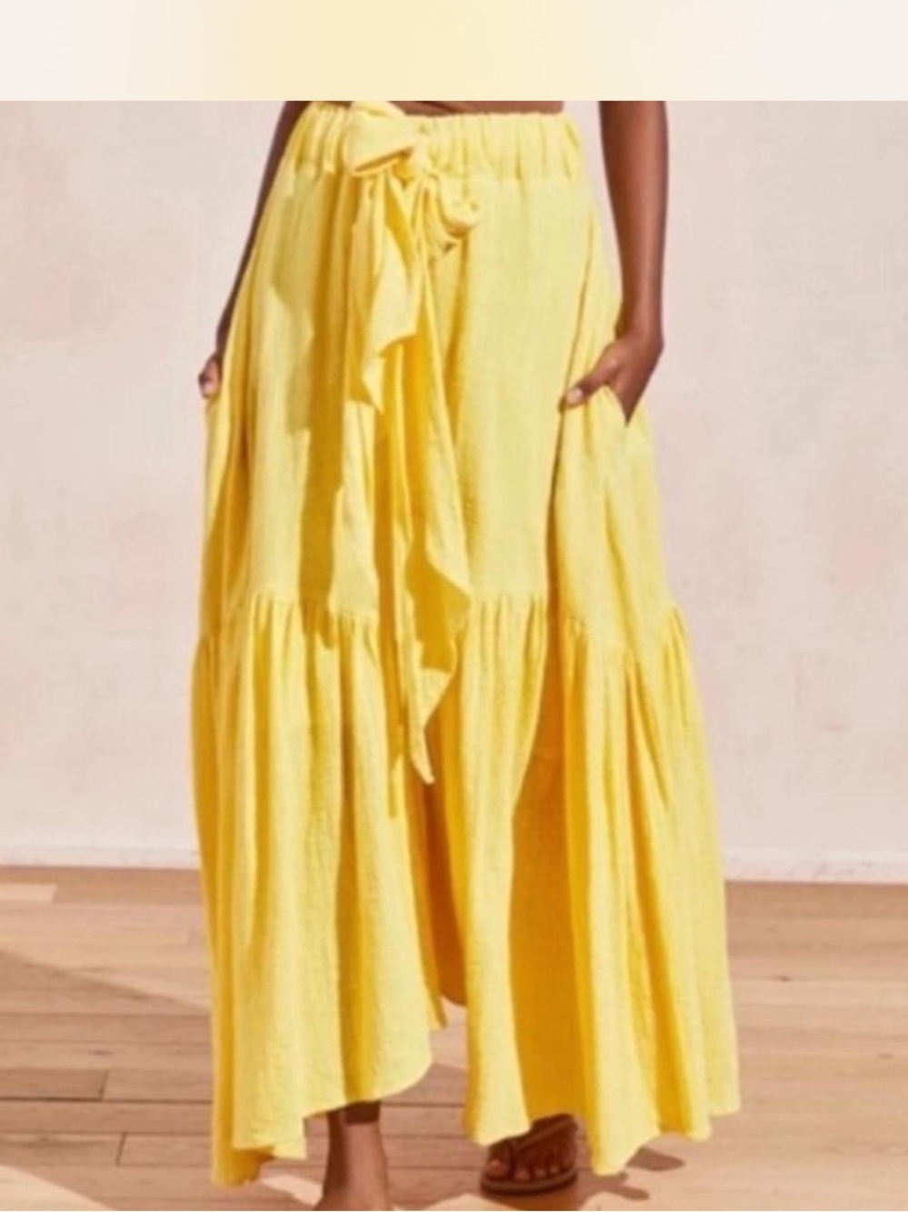 Yellow Tiered Maxi Skirt with Tie Waist